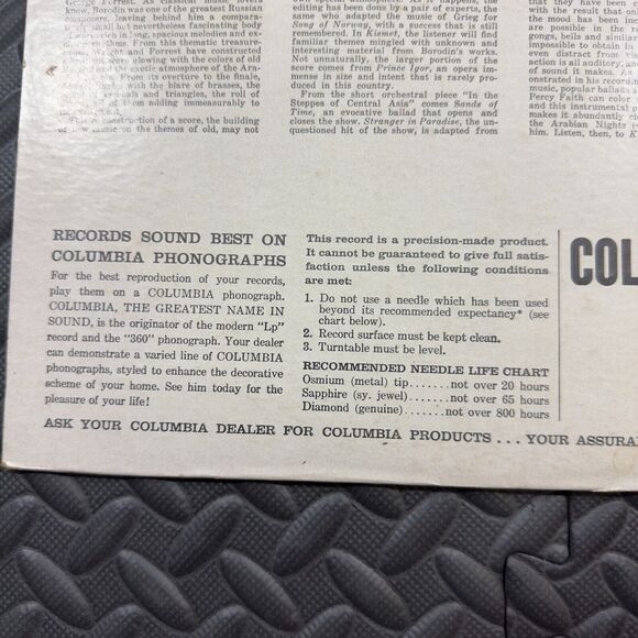 Percy Faith & His Orchestra Kismet 1954 Pop, Stage Columbia CL 550 Vinyl Record - Picture 4 of 5